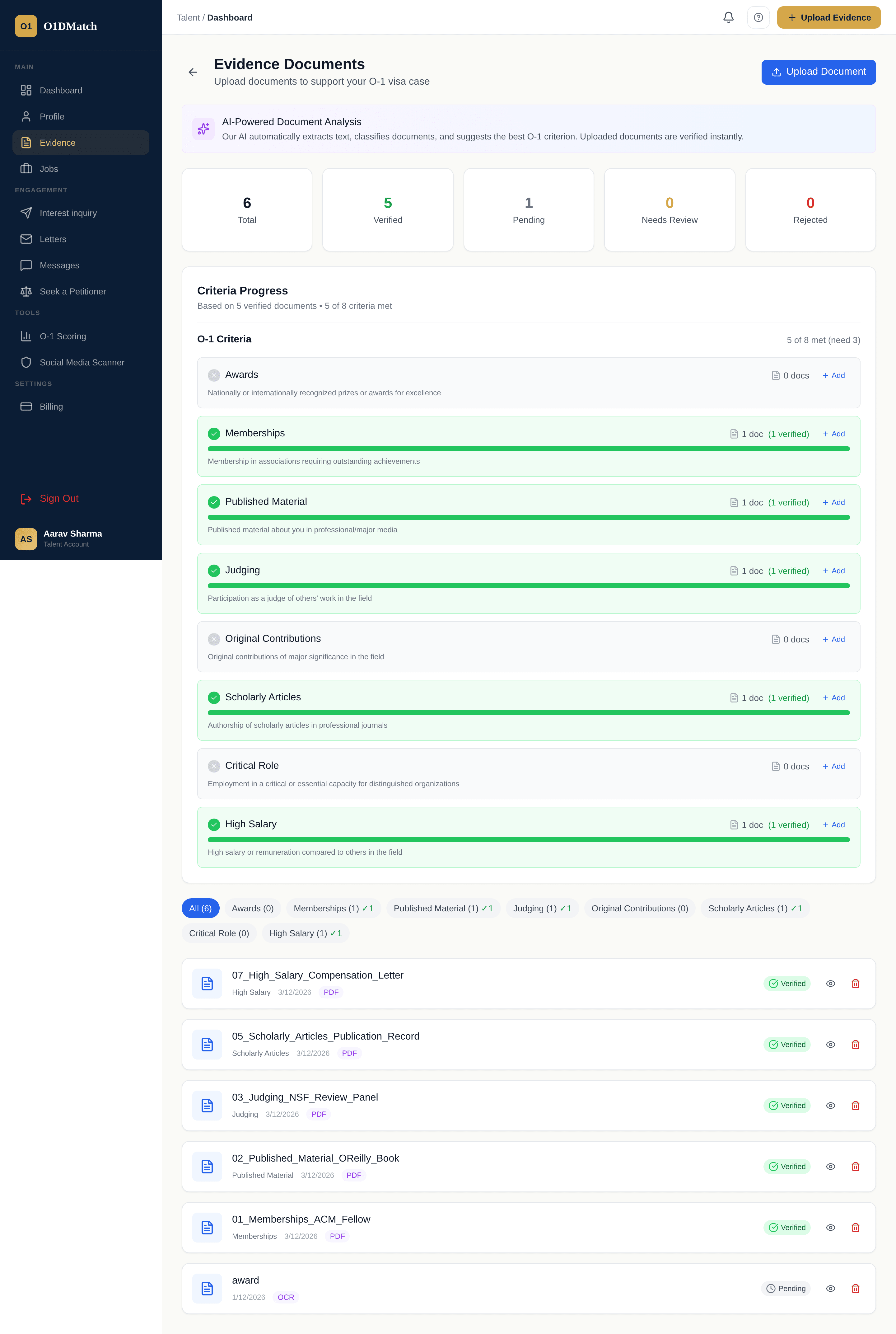 AI evidence classifier in the talent dashboard