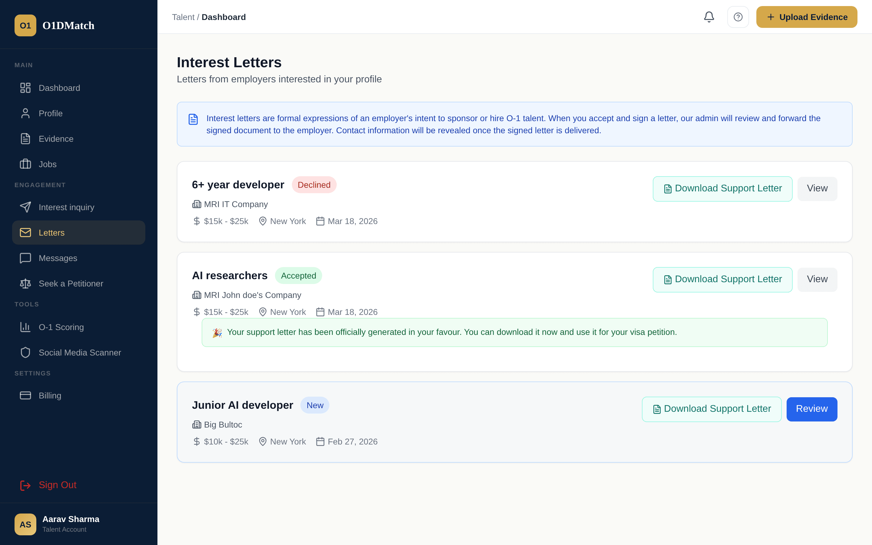 Talent accepting and signing a letter via SignWell