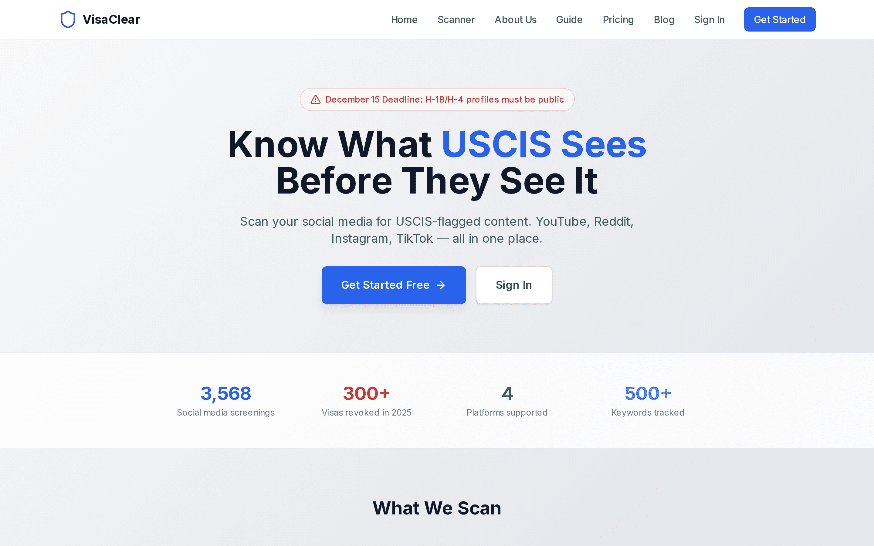 VisaClear social media scan at visaclear.io